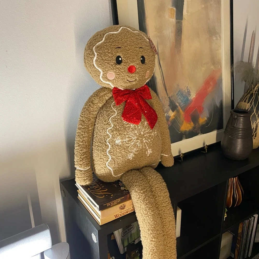 Sugarplum Dreams Gingerbread Man Plush Lifesize Decor 4FT Brown Sherpa Bow